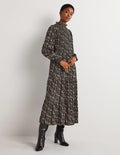 Smocked Tiered Midi Dress-Black, Prairie Garden