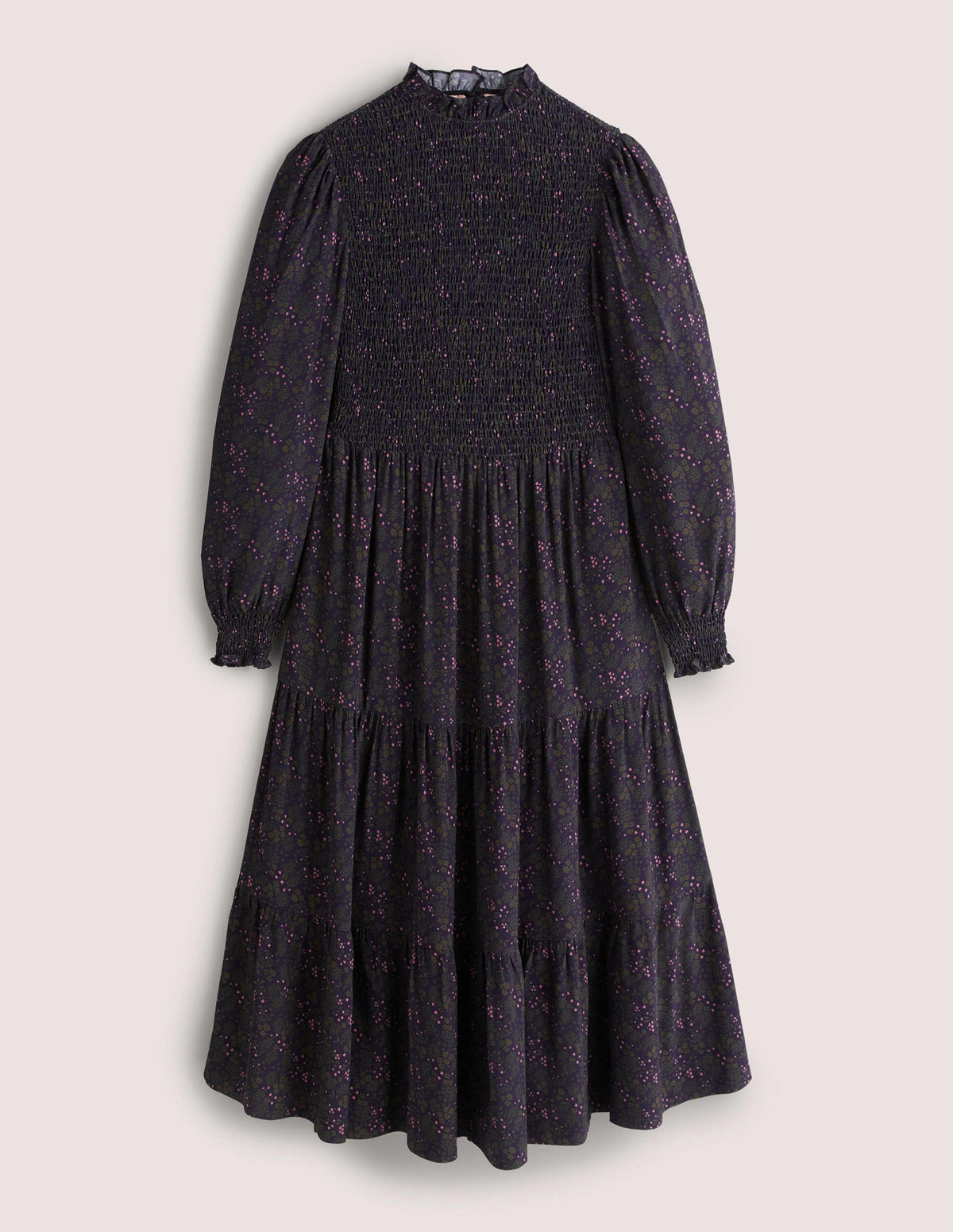 Gestuftes Midikleid mit Smokdetails-Navy, Präriegarten-6