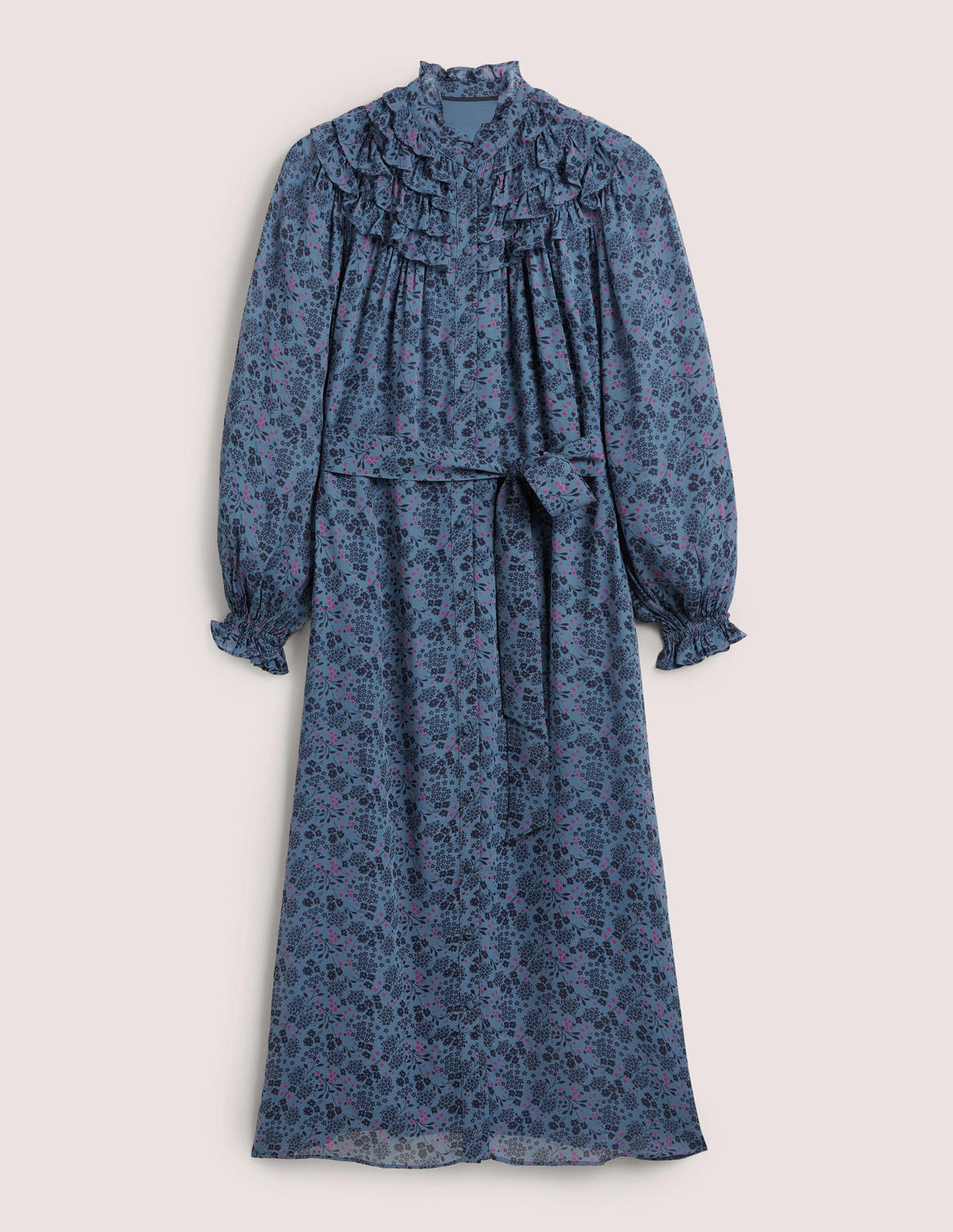 Midi-Hemdblusenkleid mit gerüschter Passe-Mittelblau, Präriegarten - Image 7