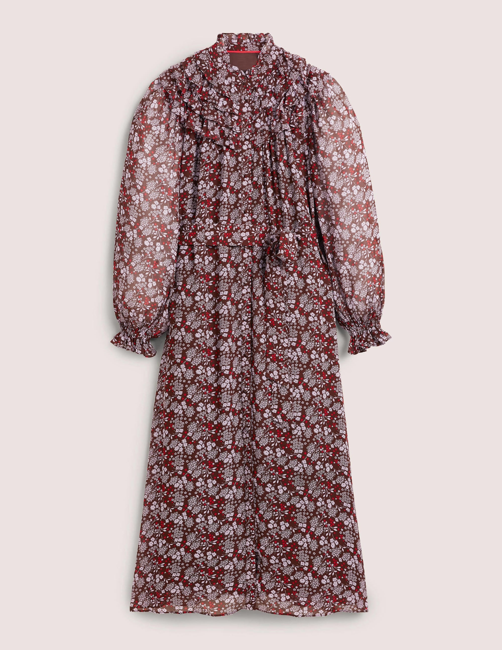Midi-Hemdblusenkleid mit gerüschter Passe-Dunkles Mahagoni, Präriegarten - Image 6