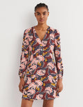 Kleid mit V-Ausschnitt-Bunt, Blütenmuster