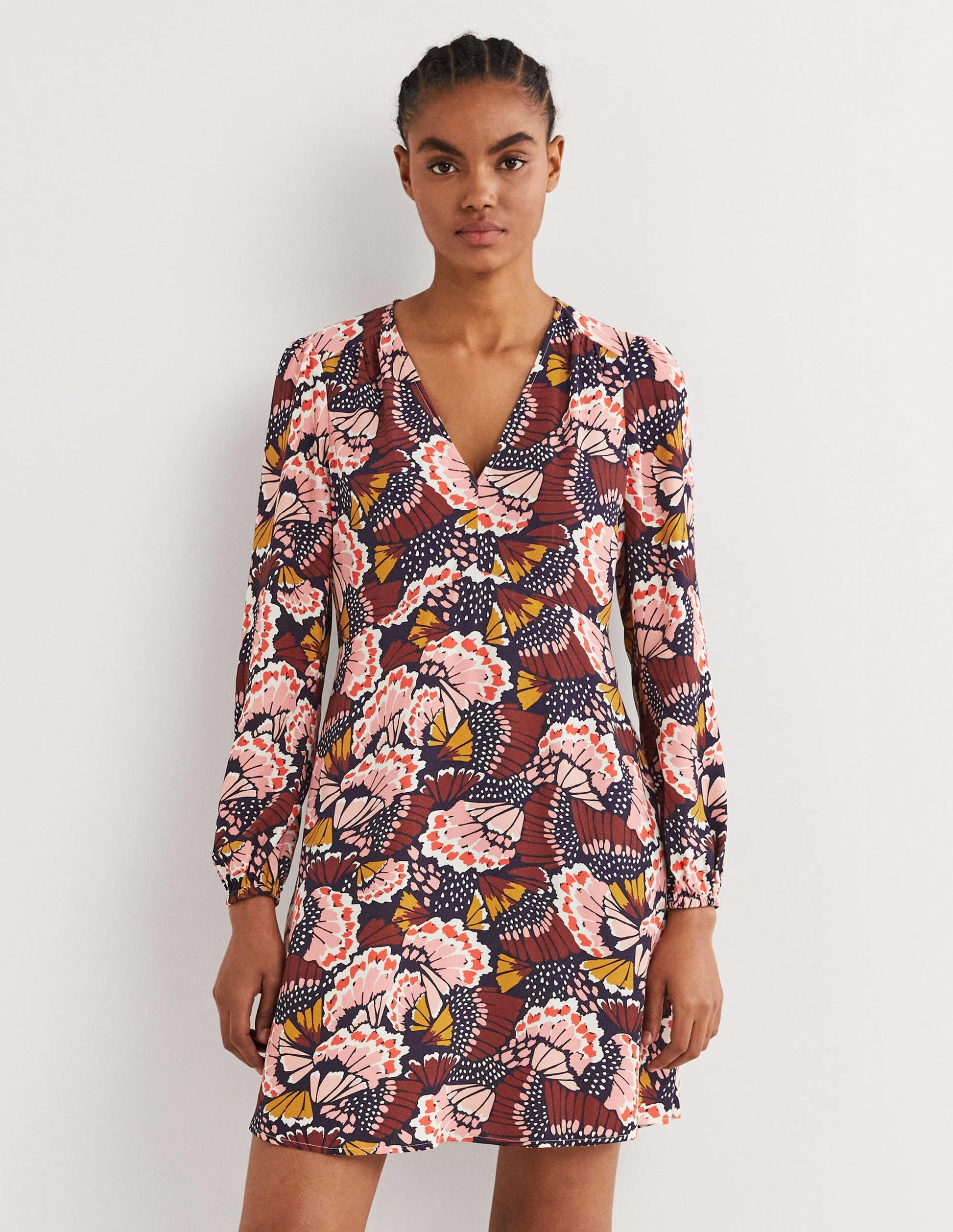 Kleid mit V-Ausschnitt-Bunt, Blütenmuster-1