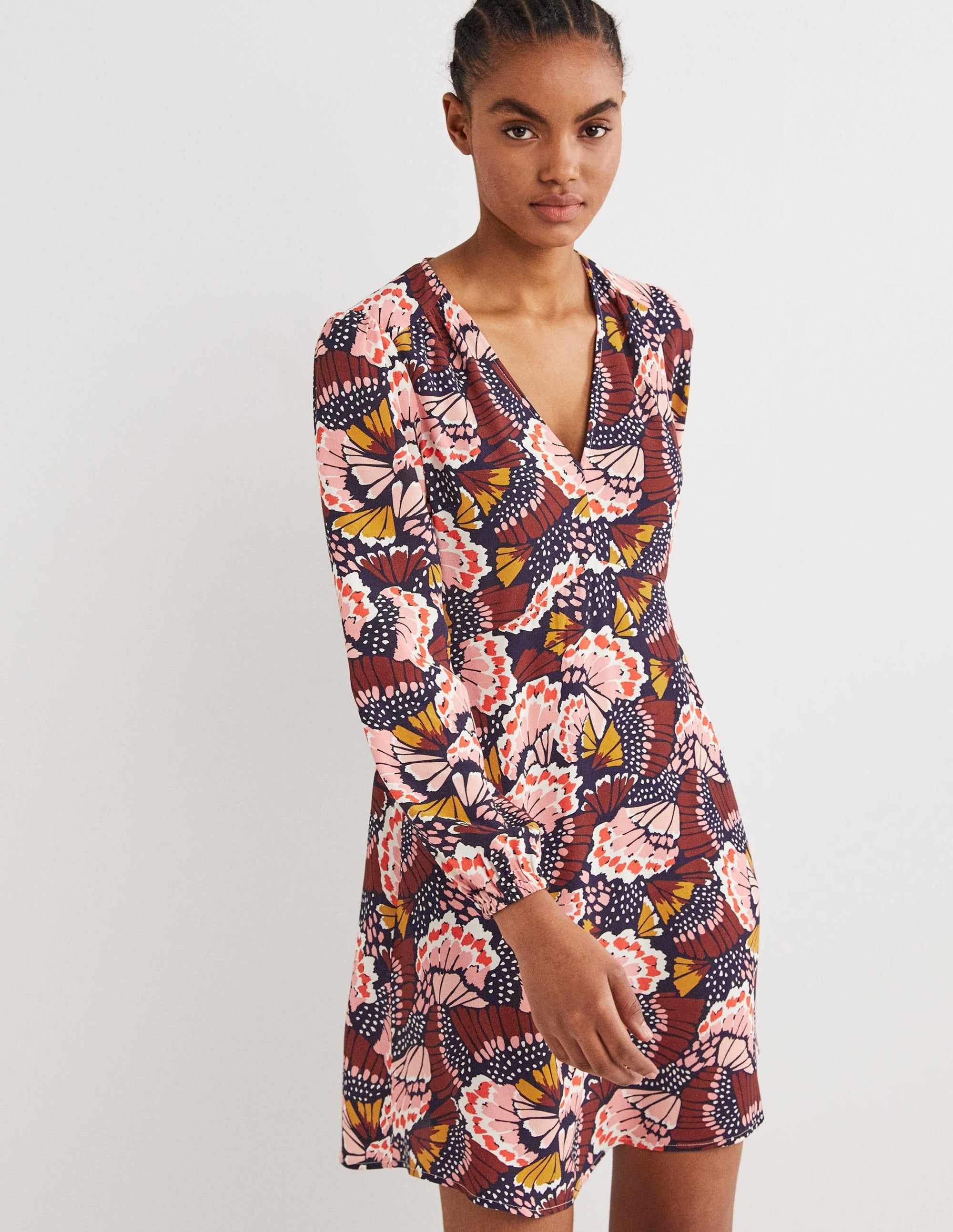 Kleid mit V-Ausschnitt-Bunt, Blütenmuster - Image 4
