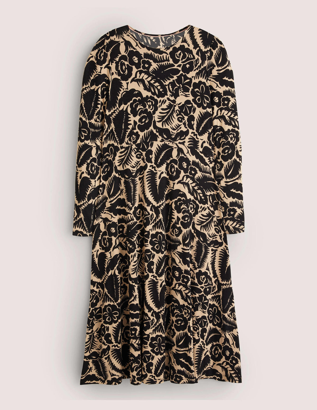 Jersey-Midikleid mit Rundhalsausschnitt-Schwarz, Abstrakter Garten-6