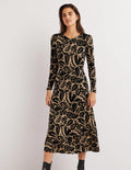 Jersey-Midikleid mit Rundhalsausschnitt-Schwarz, Abstrakter Garten