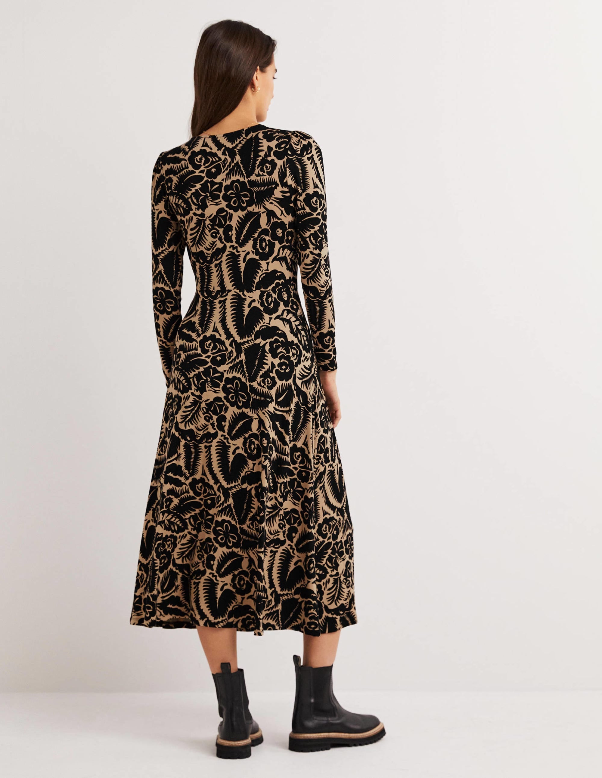 Jersey-Midikleid mit Rundhalsausschnitt-Schwarz, Abstrakter Garten - Image 3