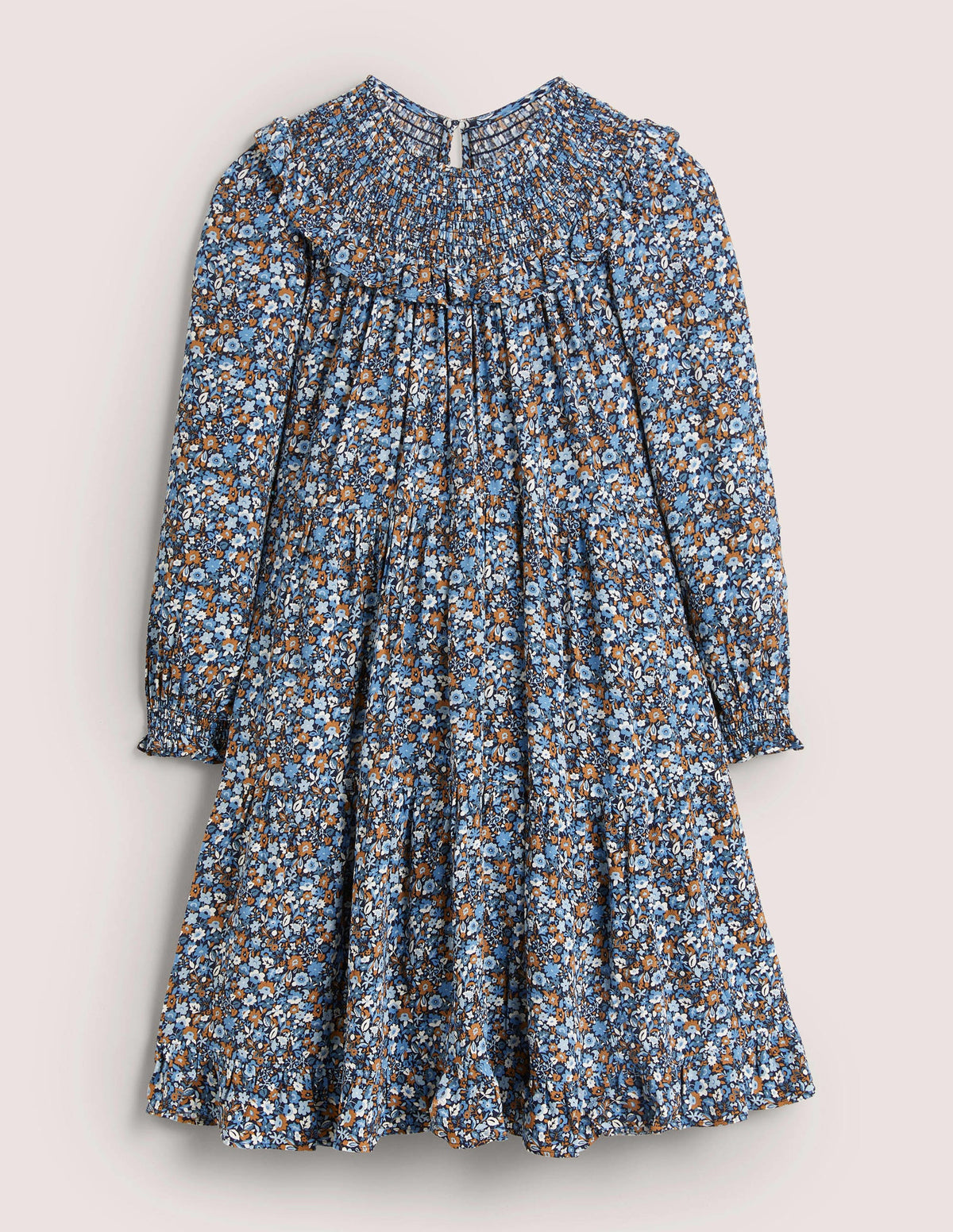 Gestuftes Kleid mit Smokpasse-Rivierablau, Blumenwiese - Image 7