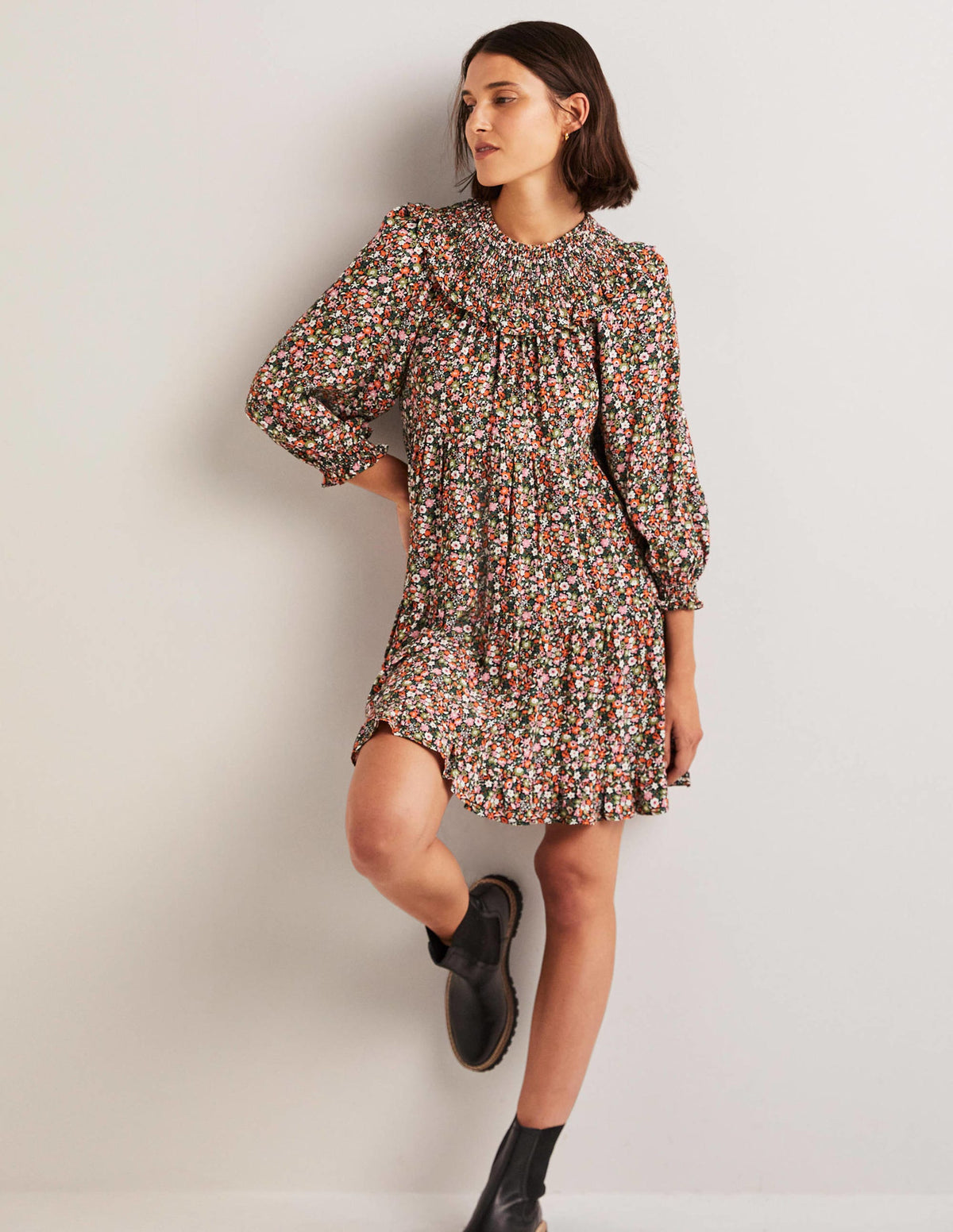 Robe à volants et empiècement smocké-Multi, motif Floret Meadow - Image 1