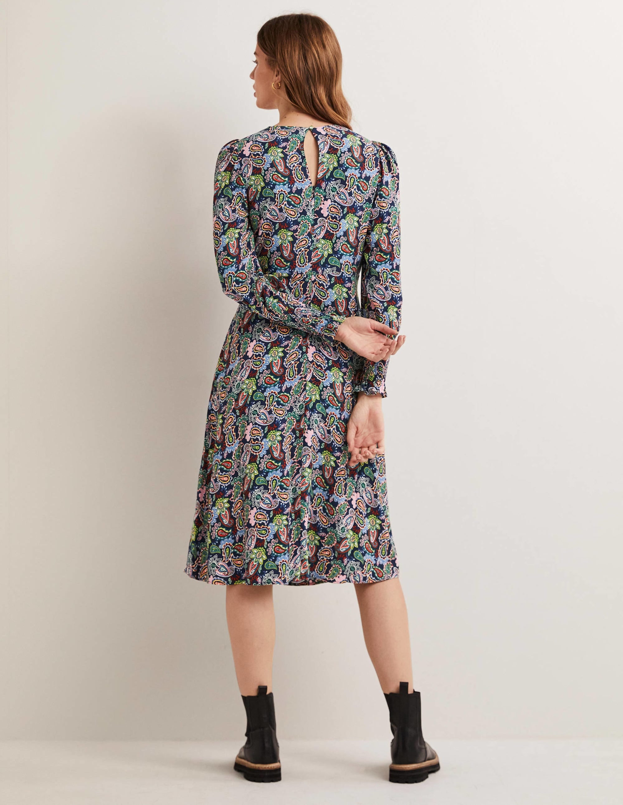Midikleid mit gesmokten Bündchen-Navy, Paisleymuster - Image 4