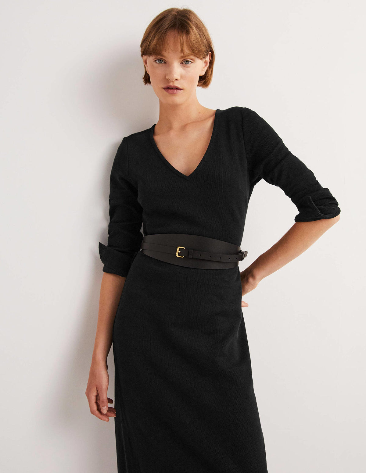 Robe colonne longueur midi en jersey-Noir-4