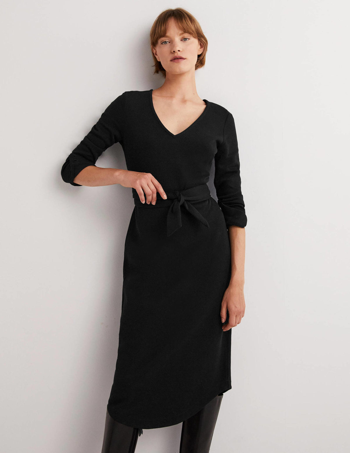 Robe colonne longueur midi en jersey-Noir-5