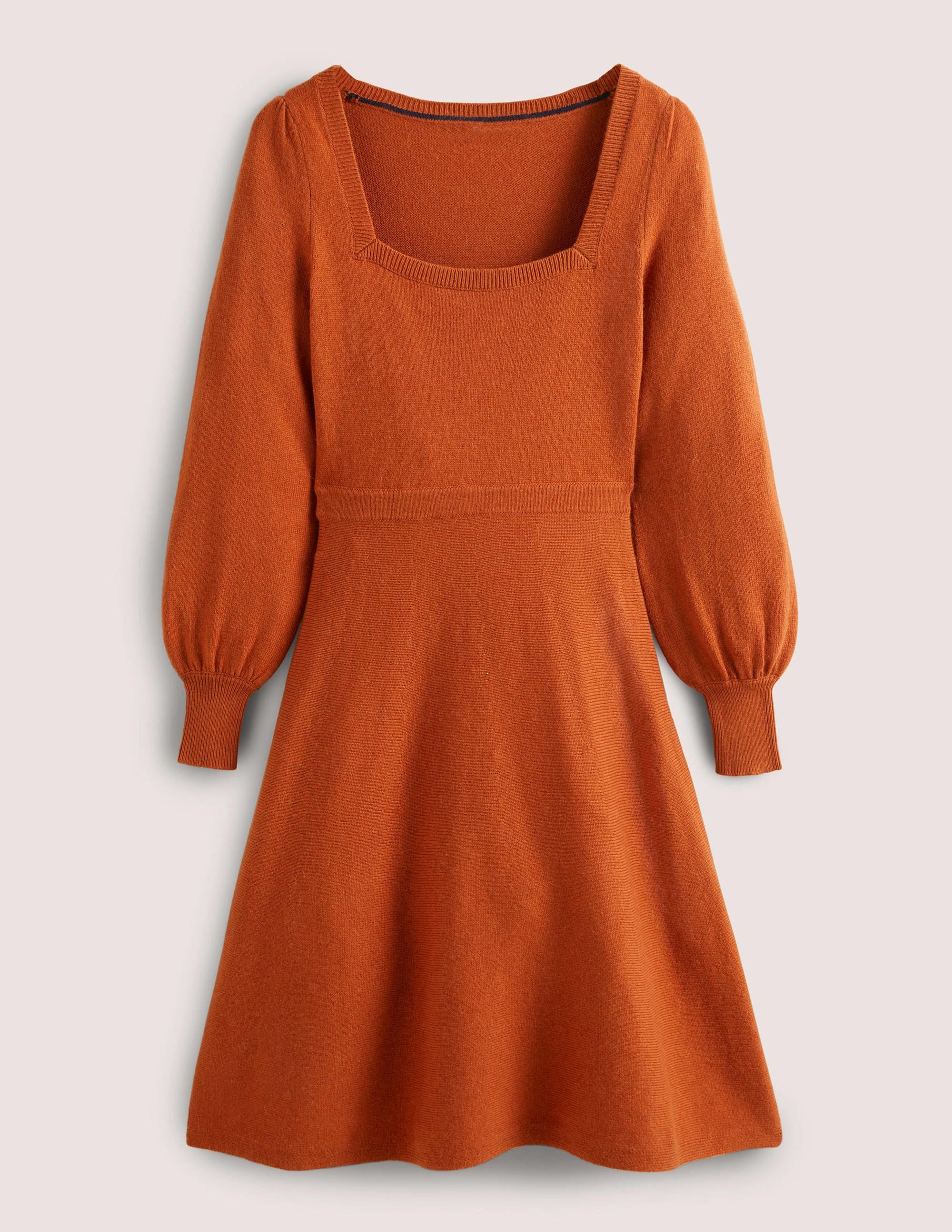 Strickkleid mit eckigem Ausschnitt-Kupferrot - Image 6