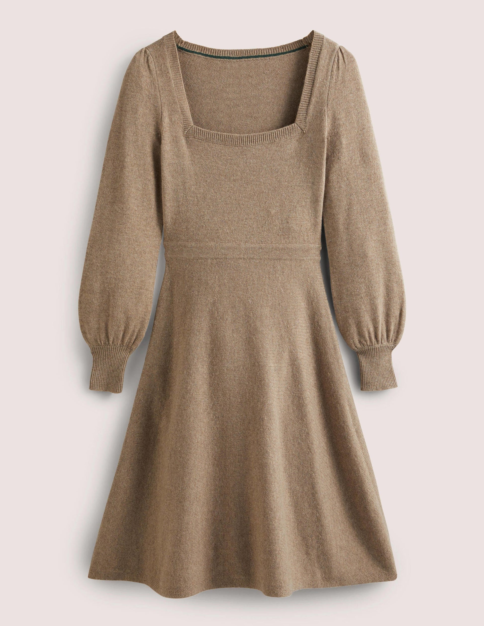 Strickkleid mit eckigem Ausschnitt-Dunkles Nerzbraun Melange-5