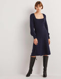 Square Neck Knitted Dress-Navy
