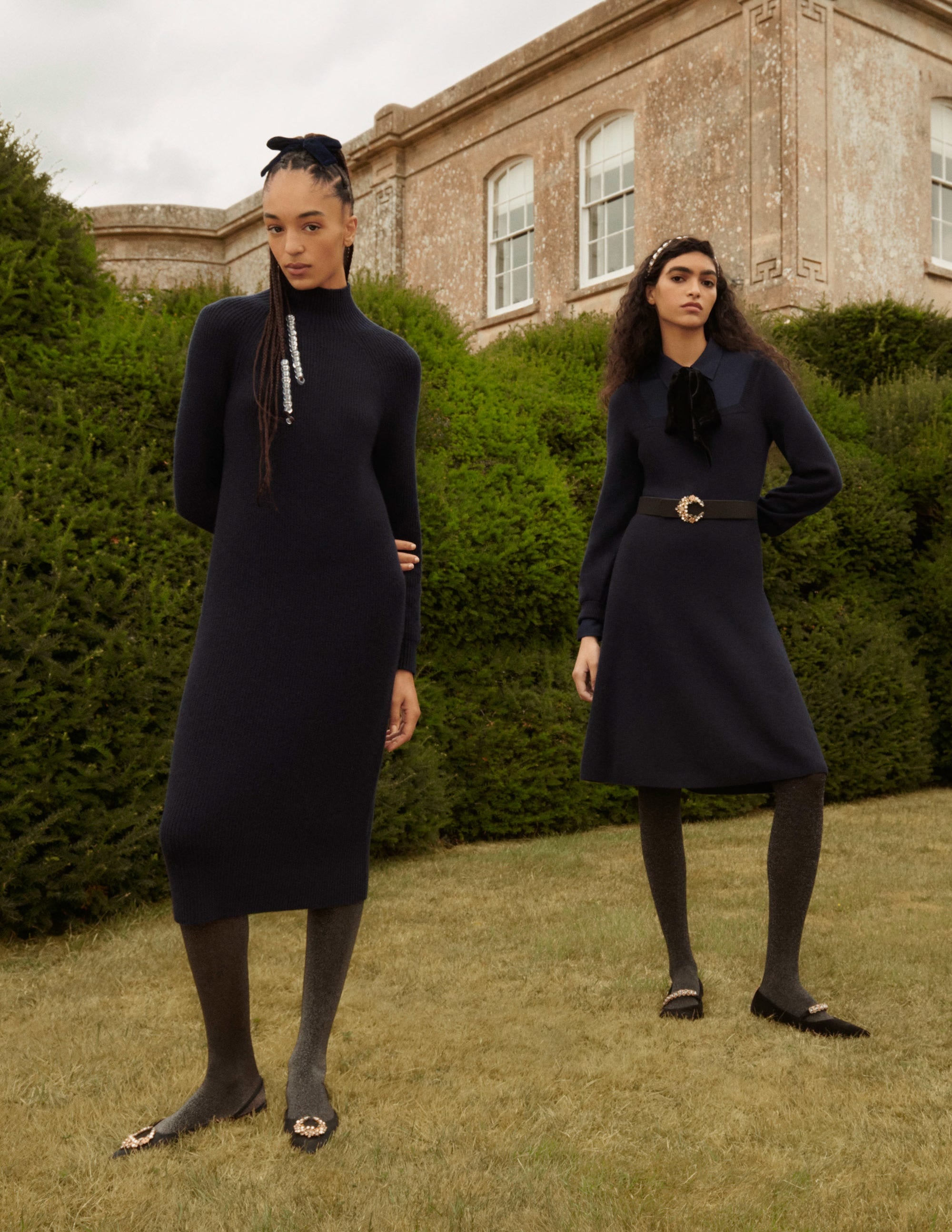 Square Neck Knitted Dress-Navy - Image 5