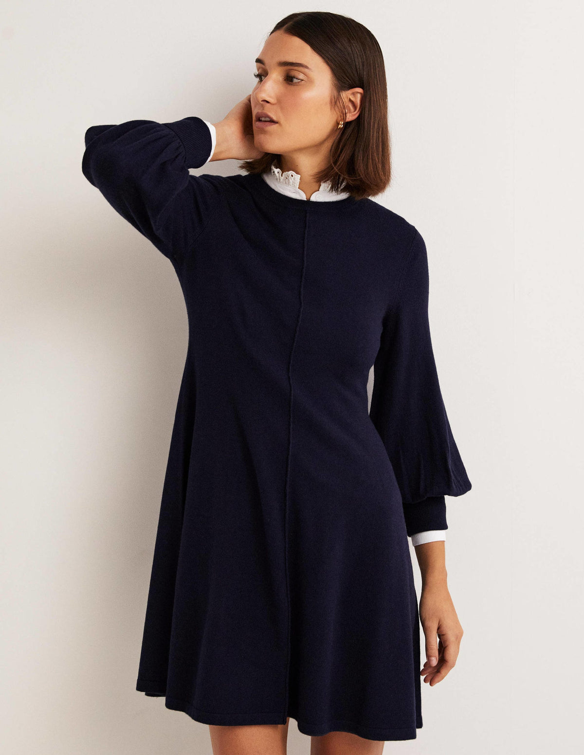 Mini-robe en maille avec détail au poignet-Bleu marine - Image 4