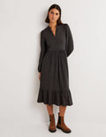 Buttoned Jersey Midi Dress-Black, Diamond Bud