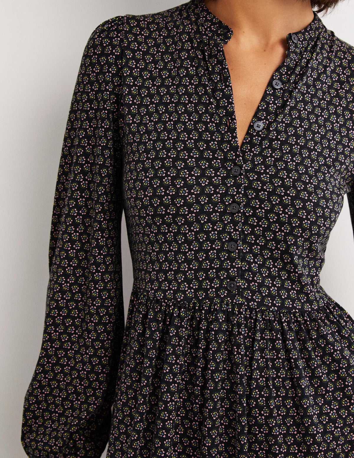 Buttoned Jersey Midi Dress-Black, Diamond Bud-2