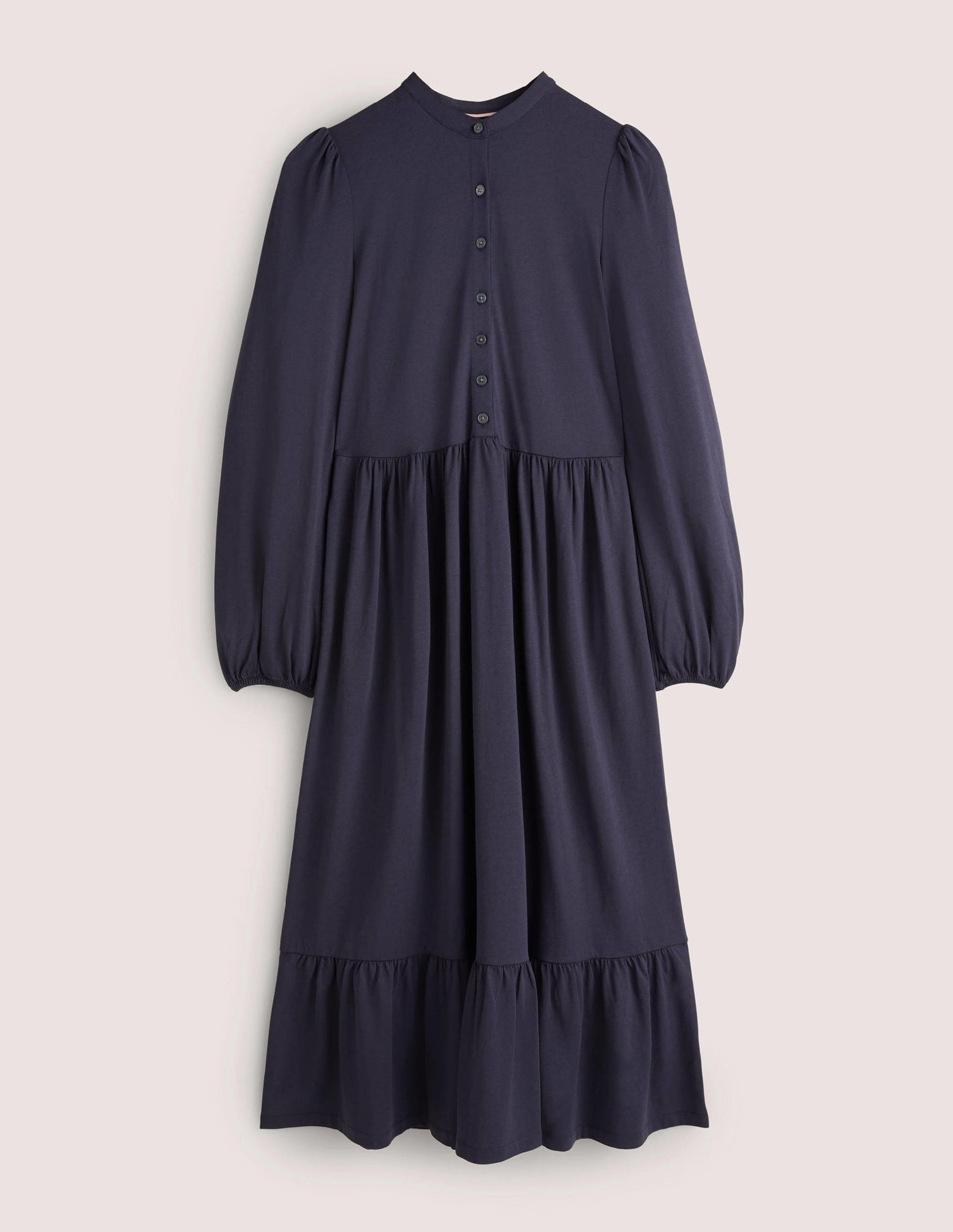 Robe midi boutonnée en jersey-Bleu marine-5