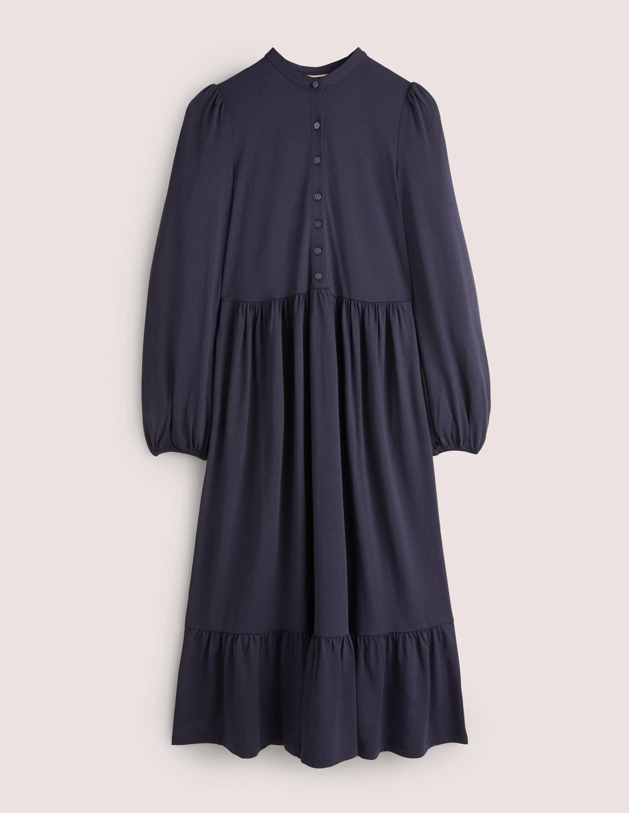 Robe midi boutonnée en jersey-Bleu marine - Image 5