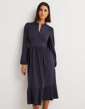 Robe midi boutonnée en jersey-Bleu marine