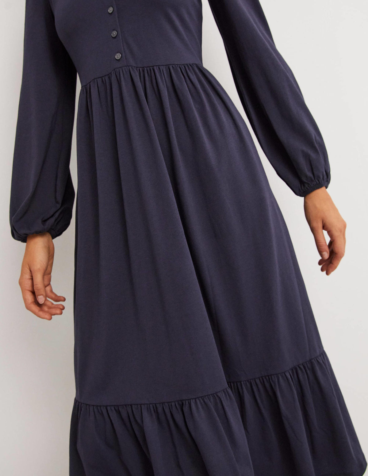 Robe midi boutonnée en jersey-Bleu marine - Image 2