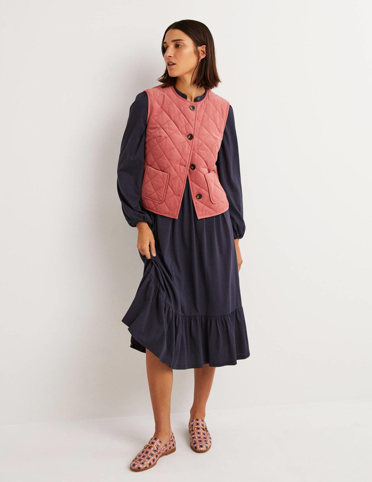 Robe midi boutonnée en jersey-Bleu marine - Image 4