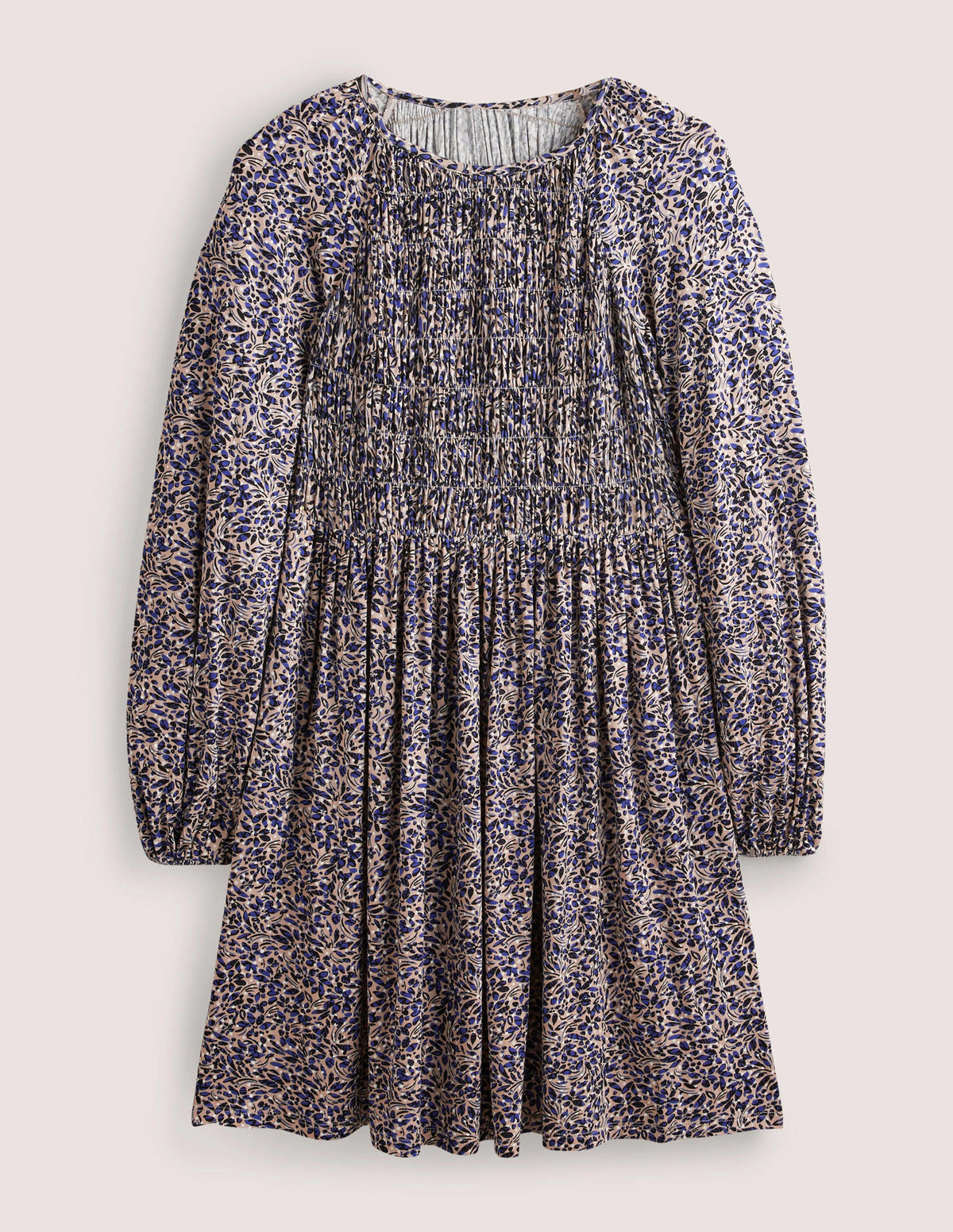 Robe en jersey avec corsage à smocks-Bleu persan, motif Leaf Cluster-5