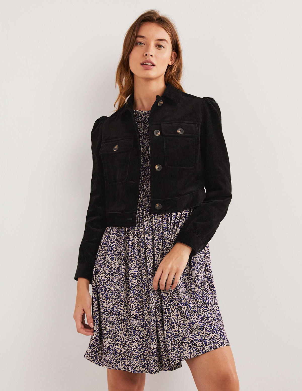 Robe en jersey avec corsage à smocks-Bleu persan, motif Leaf Cluster-4