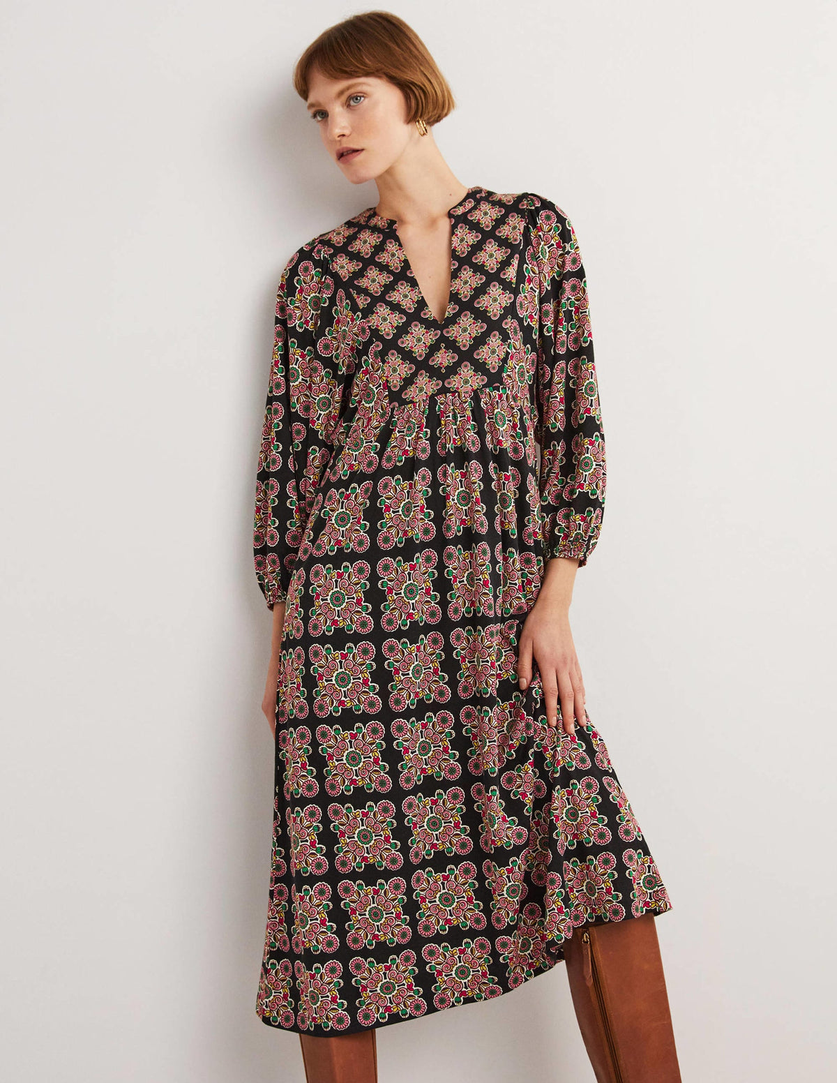 Robe midi en jersey-Multi, motif Daisy Illusion Tile - Image 1