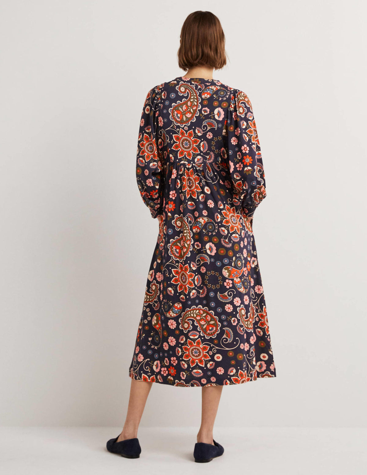 Jersey Midi Dress-French Navy, Passion Flower - Image 3