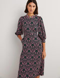 Jersey Jacquard Midi Dress-Trekking Green, Heart Bloom