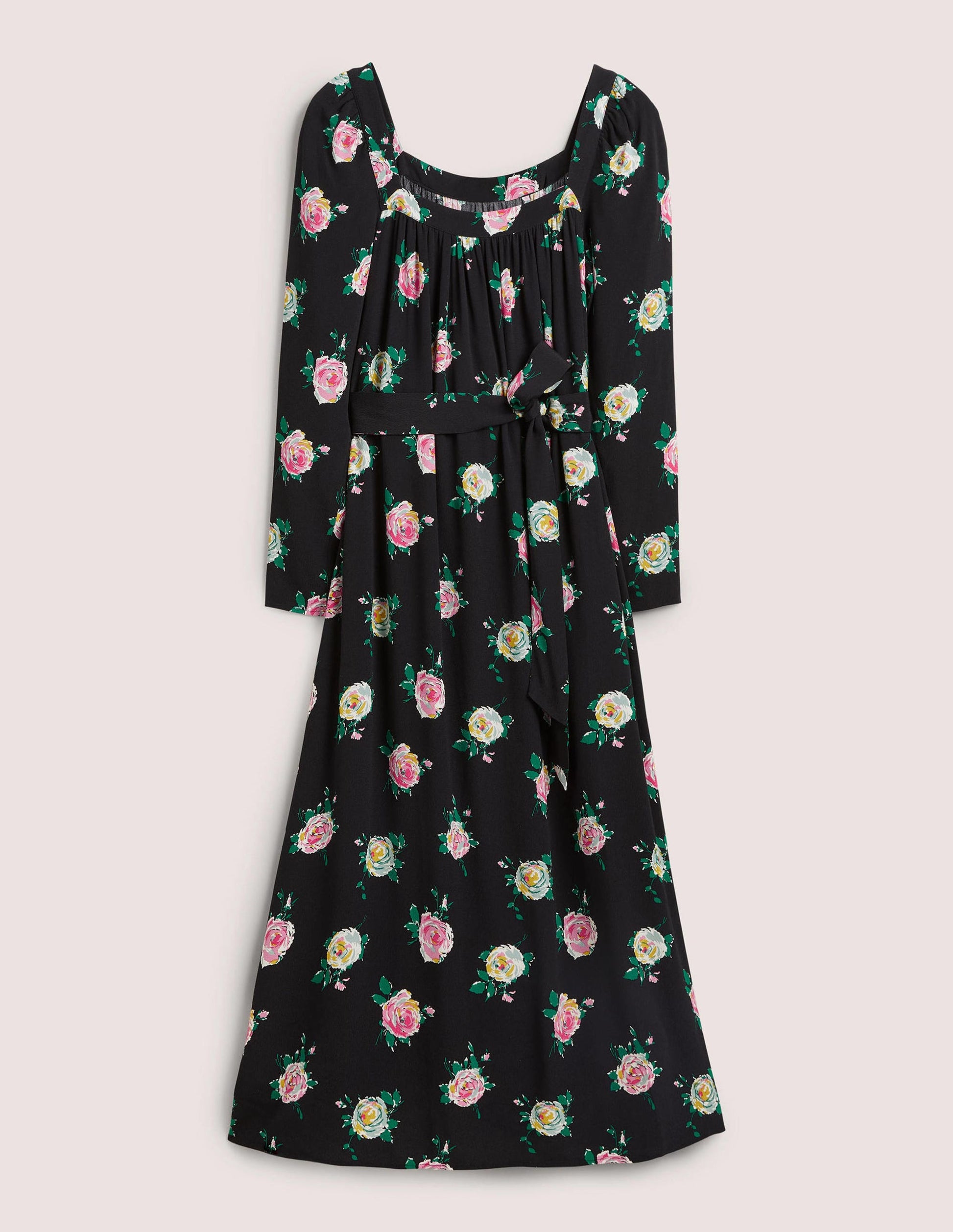 Maxikleid mit eckigem Ausschnitt-Schwarz, Gemalte Rosen-8