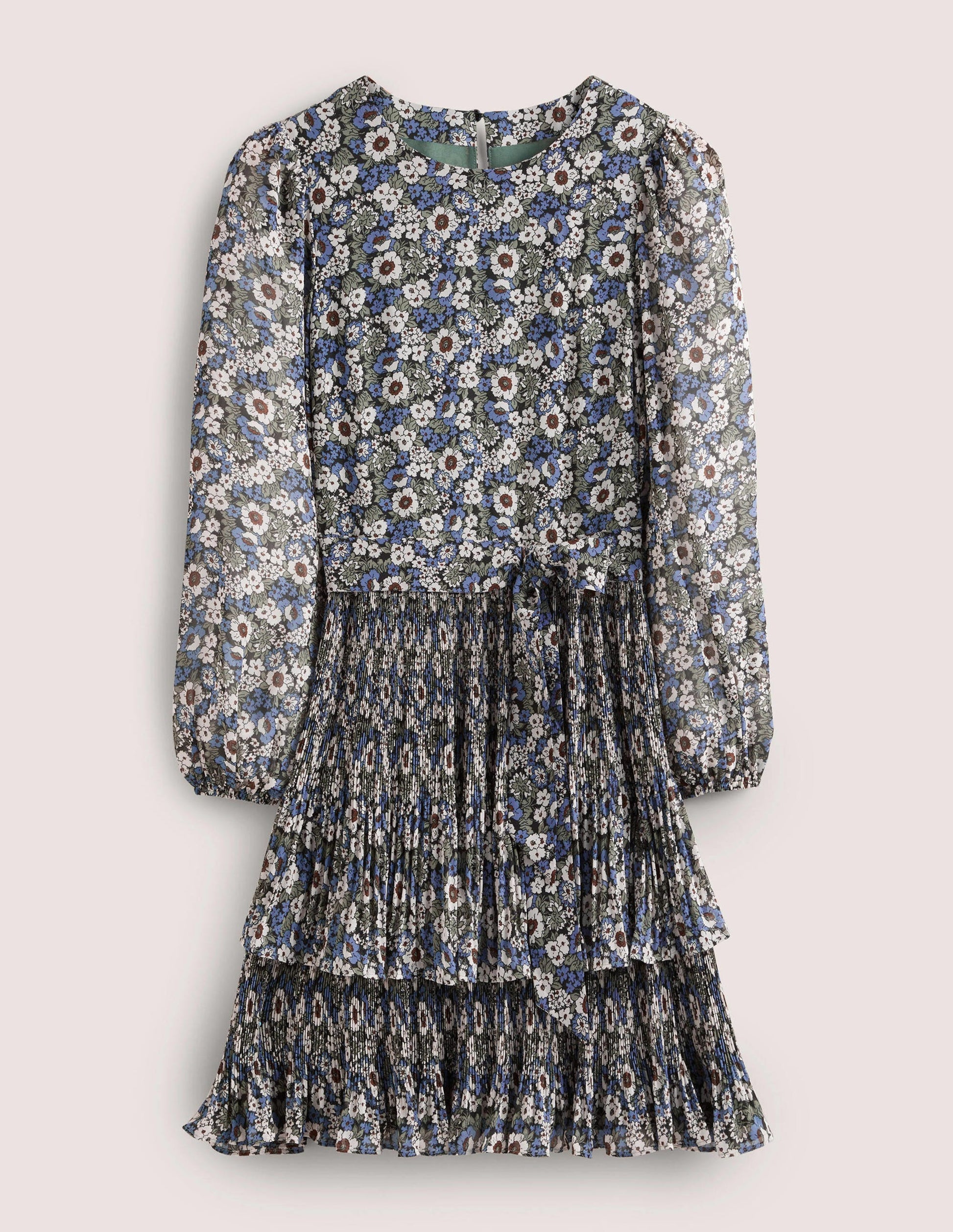 Mini-robe à jupe plissée-Noir, motif Floral Lawn-7