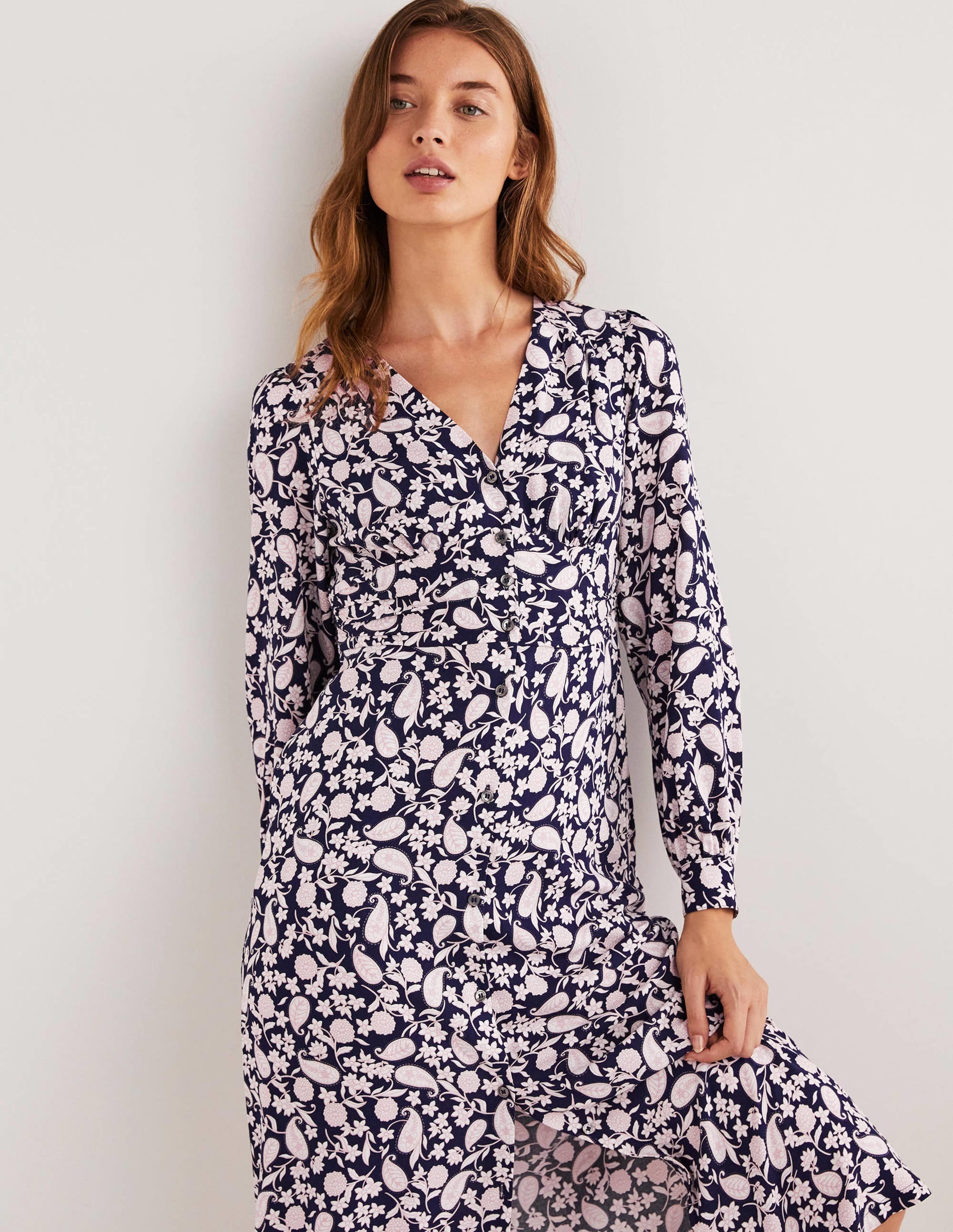 Midikleid mit durchgängiger Knopfleiste-Navy, Blumengarten - Image 4
