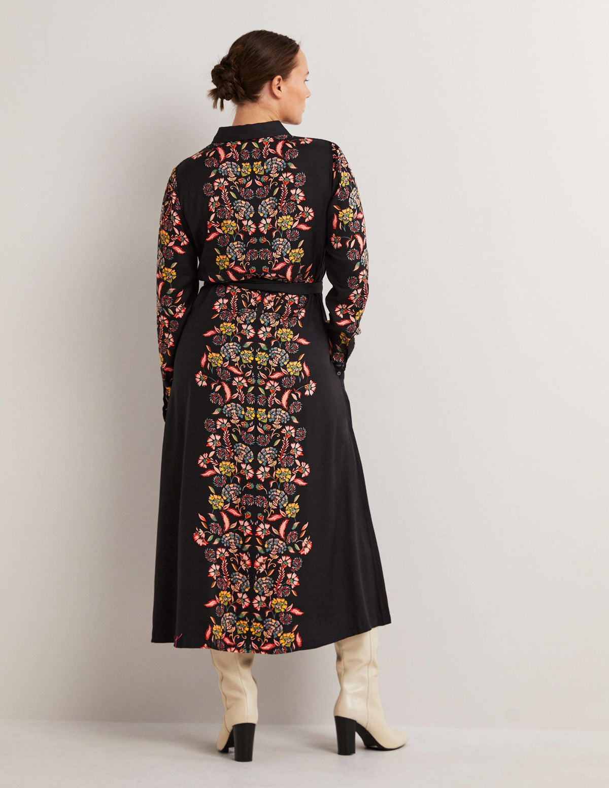Robe-chemise midi à manches longues-Noir, motif Blossom Pomme-3