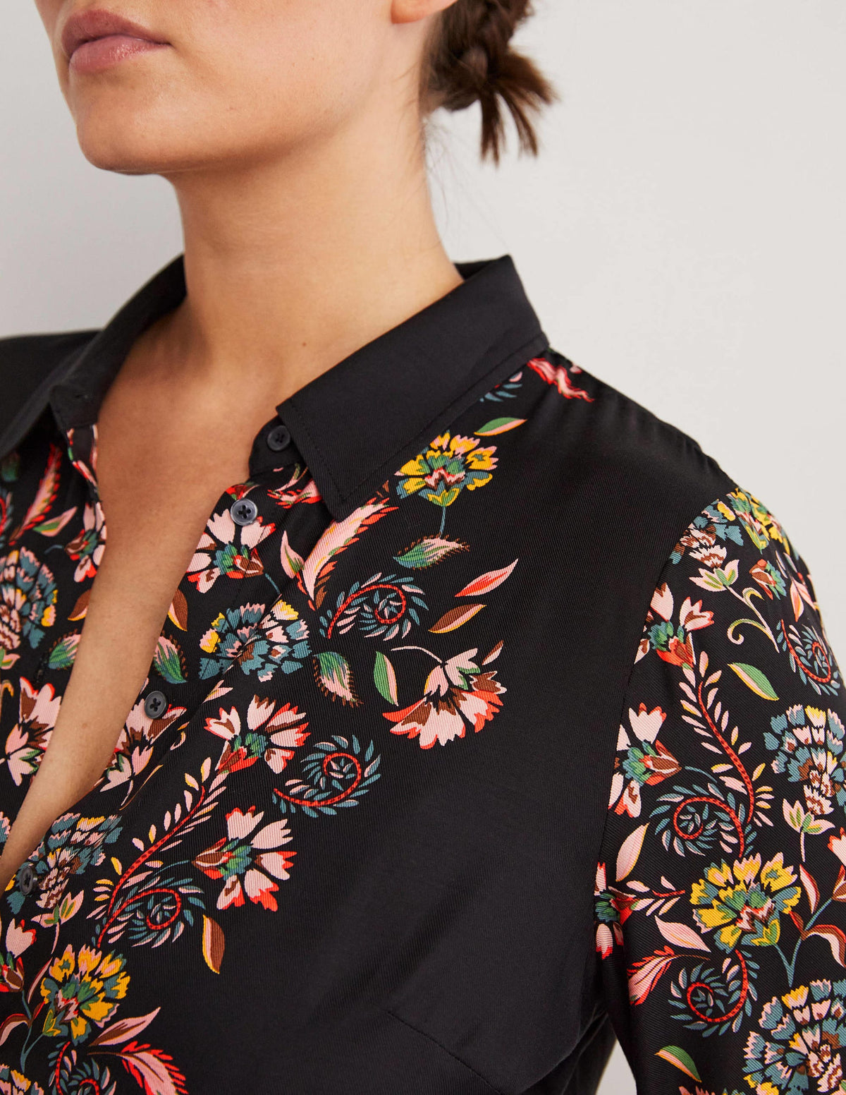 Robe-chemise midi à manches longues-Noir, motif Blossom Pomme-5