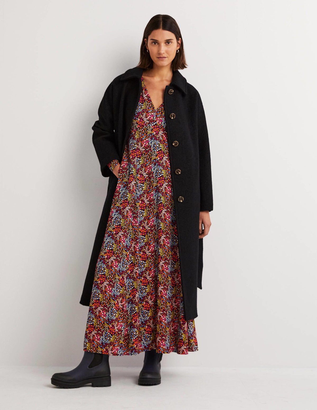Maxikleid in Empire-Form mit V-Ausschnitt-Bunt, Kleines Blumenmuster-6