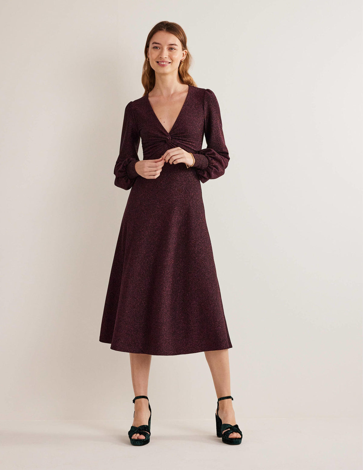 Purple Sparkle Metallic Jersey Midi Dress-Violett, Glitzer - Image 1