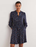 Robe-chemise à smocks en jersey-Bleu marine, motif Ditsy Charm