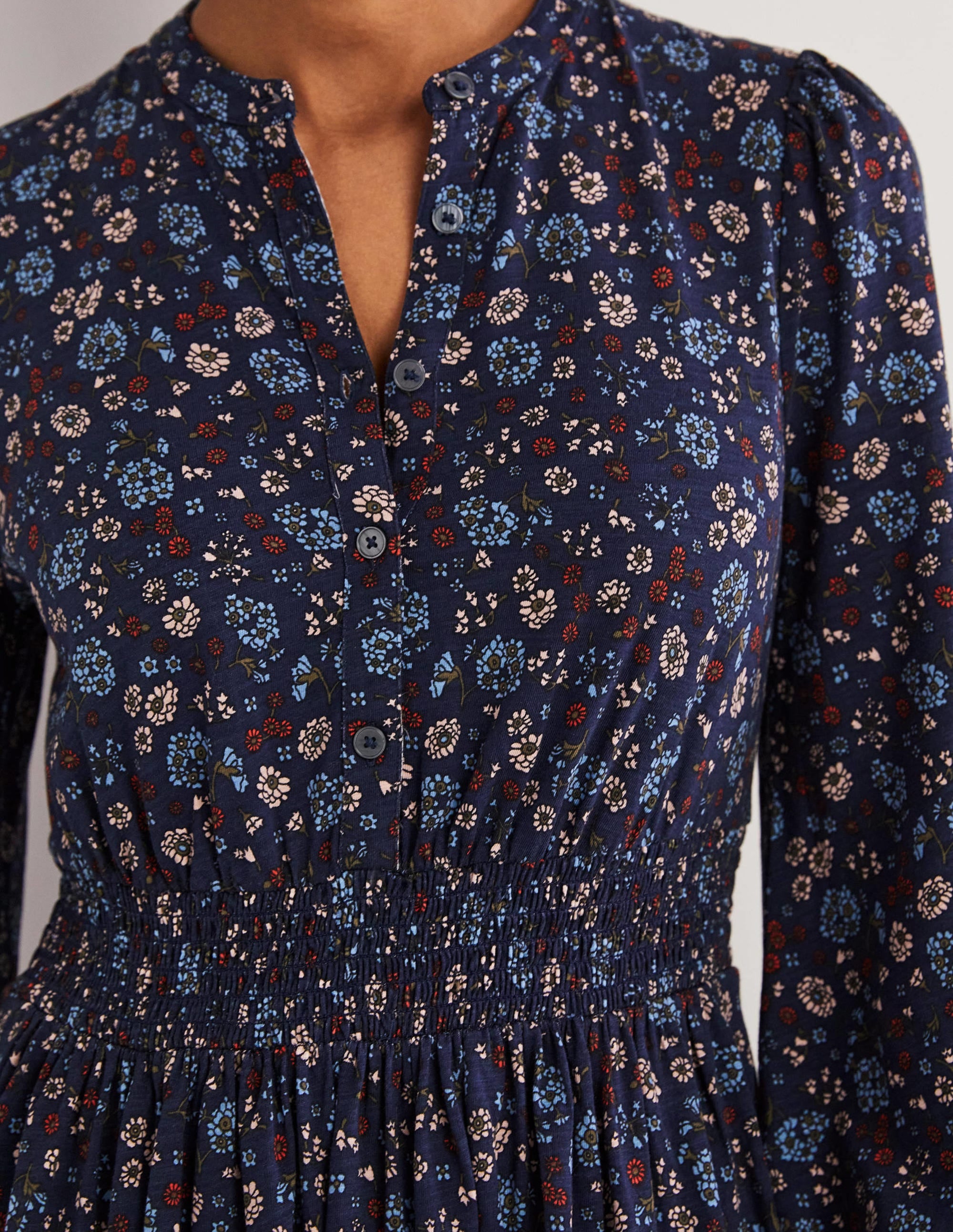Robe-chemise à smocks en jersey-Bleu marine, motif Ditsy Charm - Image 2