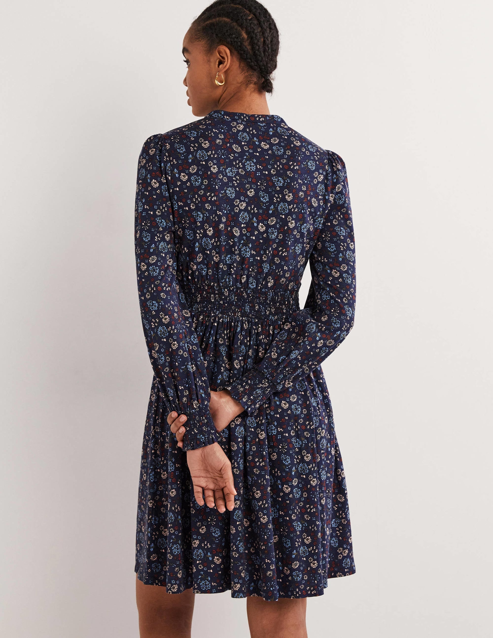Robe-chemise à smocks en jersey-Bleu marine, motif Ditsy Charm - Image 3