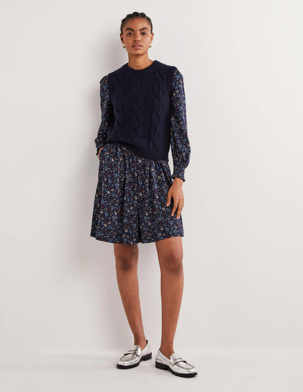 Robe-chemise à smocks en jersey-Bleu marine, motif Ditsy Charm - Image 4