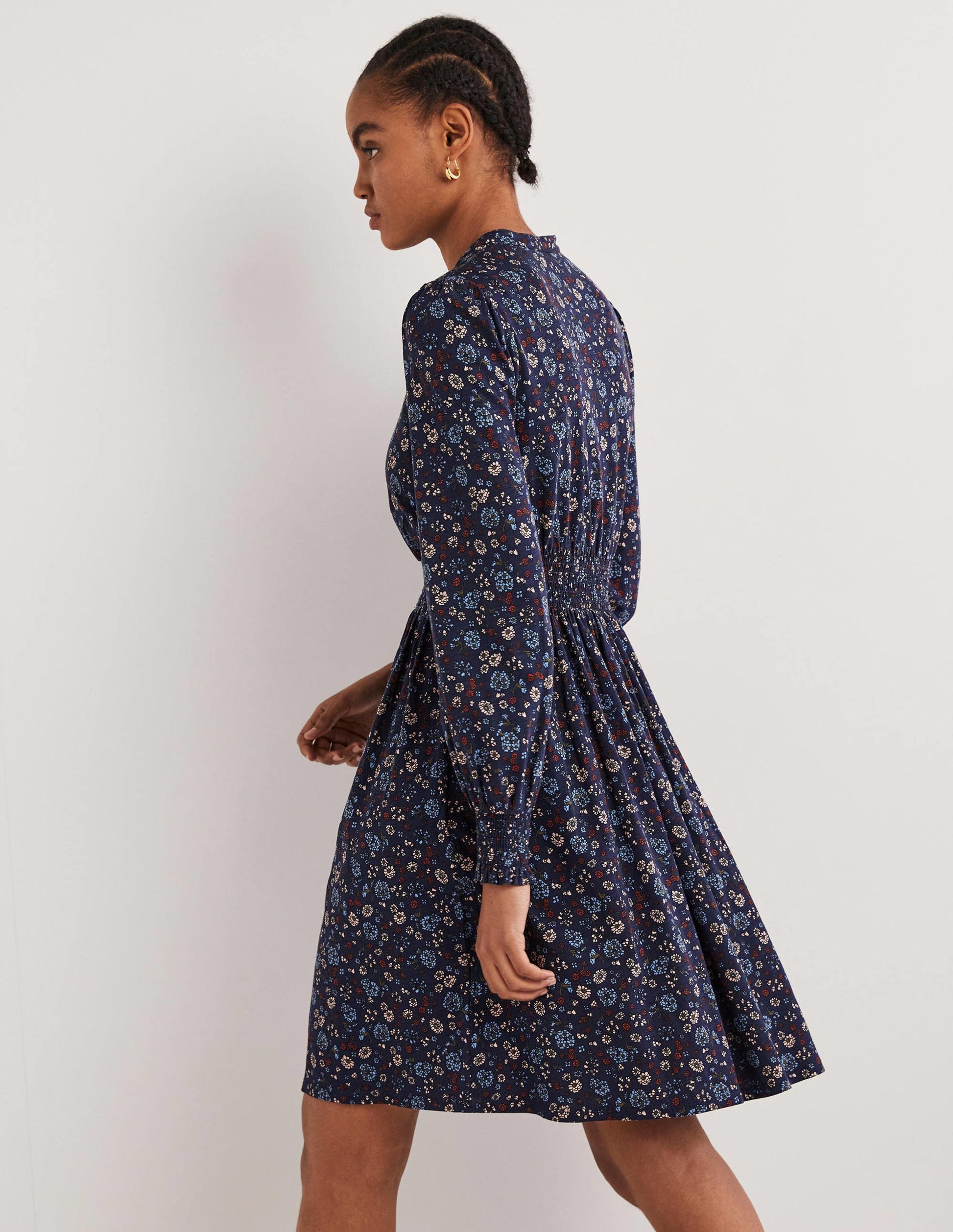 Robe-chemise à smocks en jersey-Bleu marine, motif Ditsy Charm-5