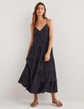 Maxikleid in Blockfarben-Navy, Lurex
