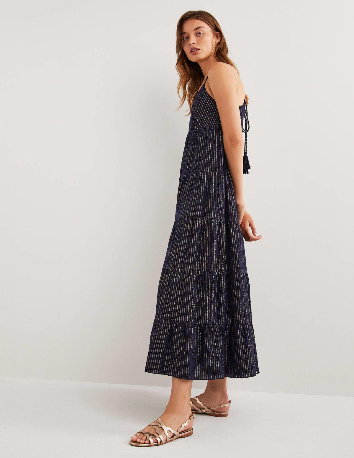 Maxikleid in Blockfarben-Navy, Lurex - Image 5