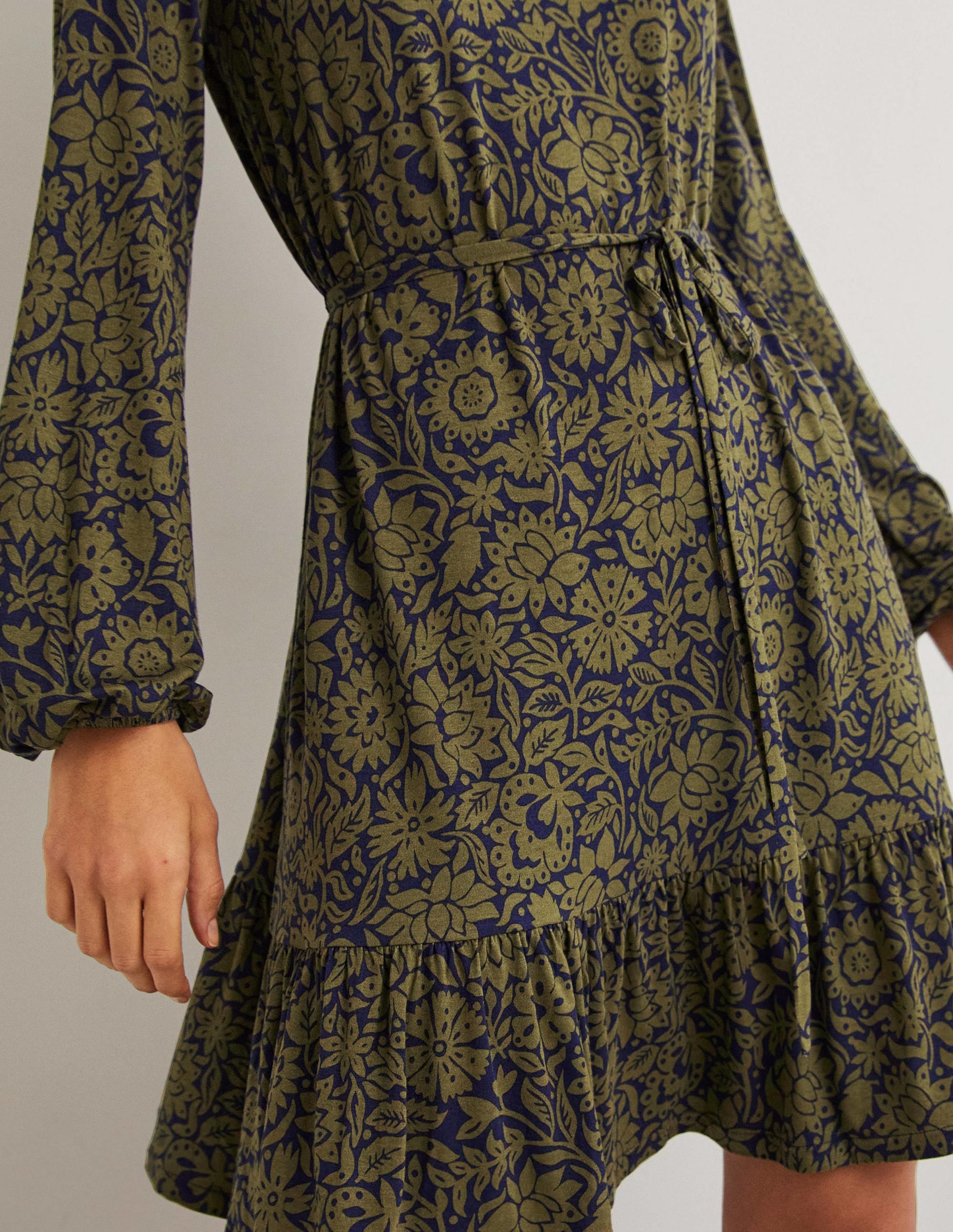 Crew Neck Jersey Mini Dress-Basil, Foliage Bloom - Image 2