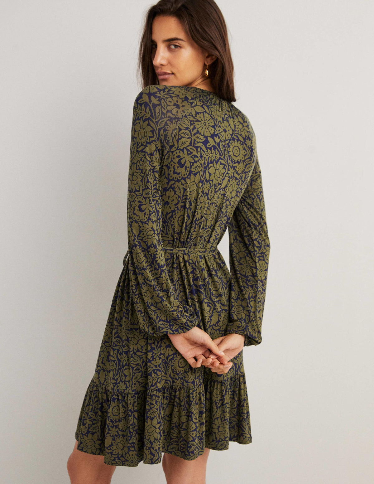 Crew Neck Jersey Mini Dress-Basil, Foliage Bloom - Image 3