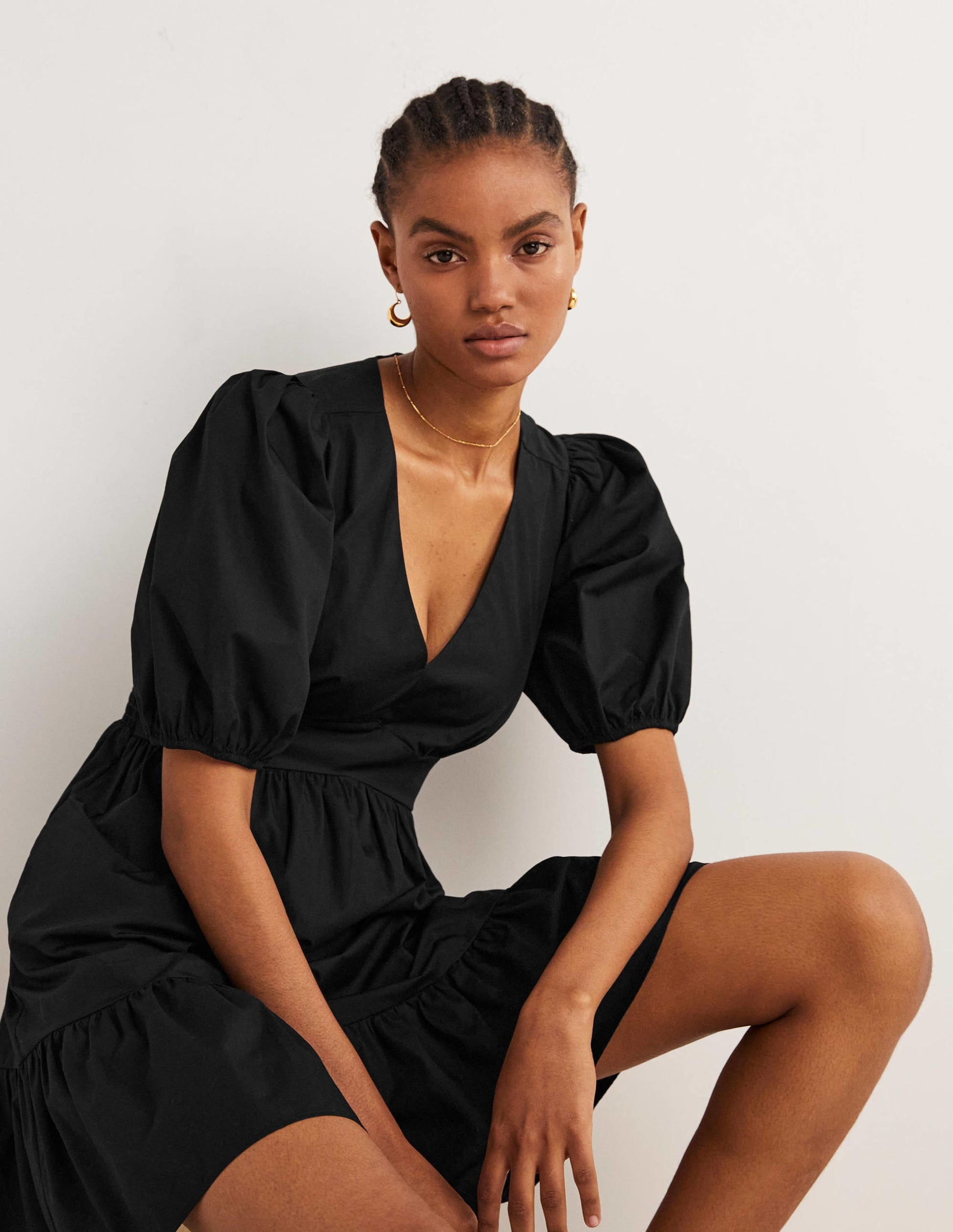 Robe volantée à manches bouffantes-Noir-4