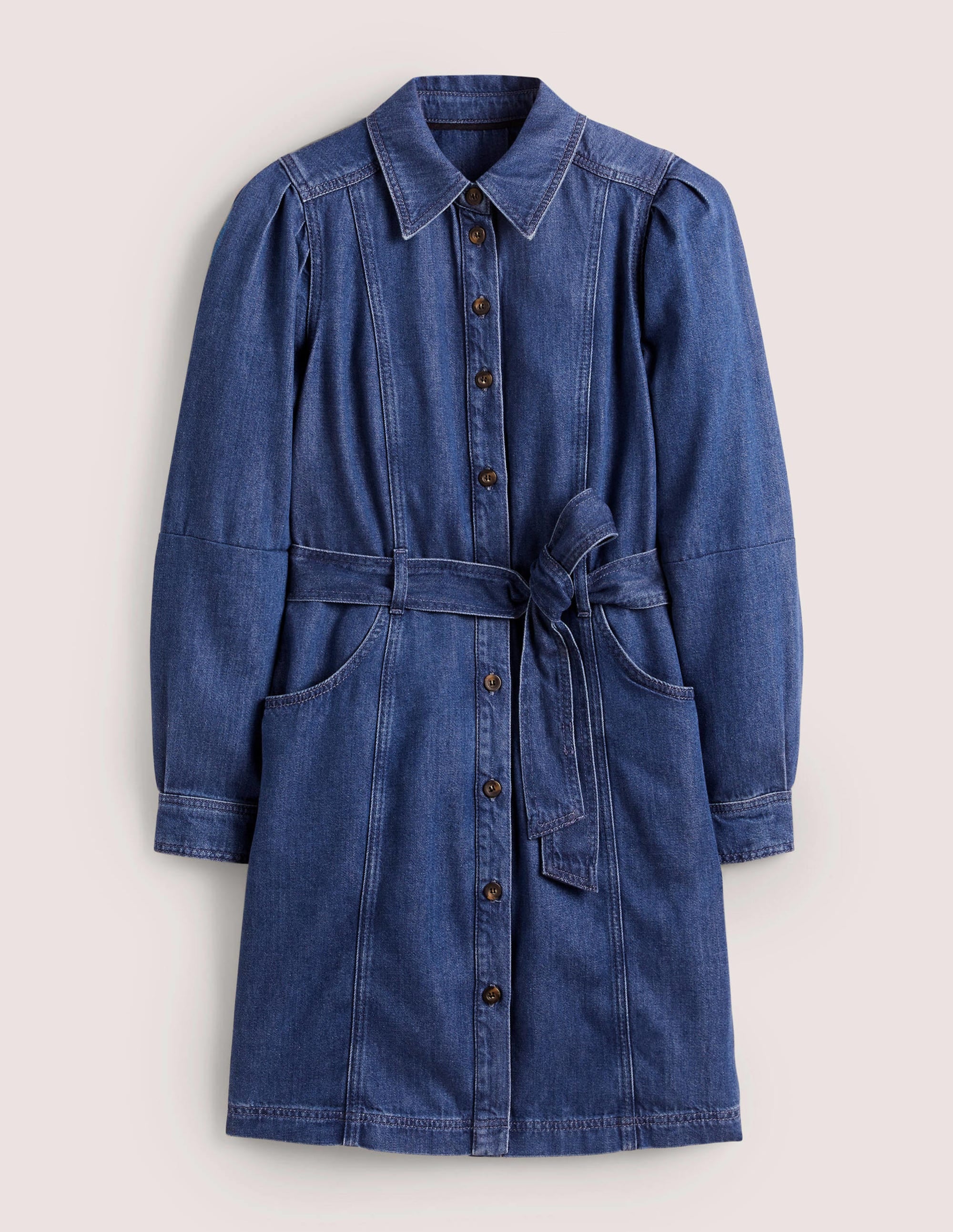Denim-Minikleid mit Puffärmeln-Mittleres Vintageblau - Image 6